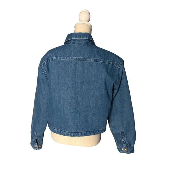 J. Crew Cropped Denim Puffer Jacket size M medium warm quilted lining blue jean - Picture 8 of 12